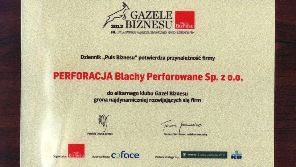 Dyplom Gazela Biznesu 2012