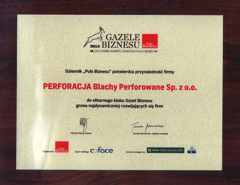 Dyplom Gazela Biznesu 2012