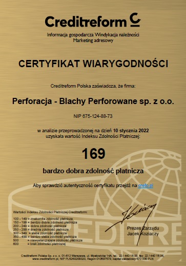 Certyfikat Wiarygodności dla Perforacja w języku polskim