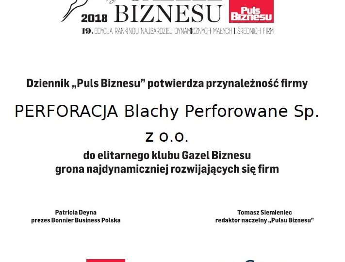 Dyplom Gazele Biznesu 2018
