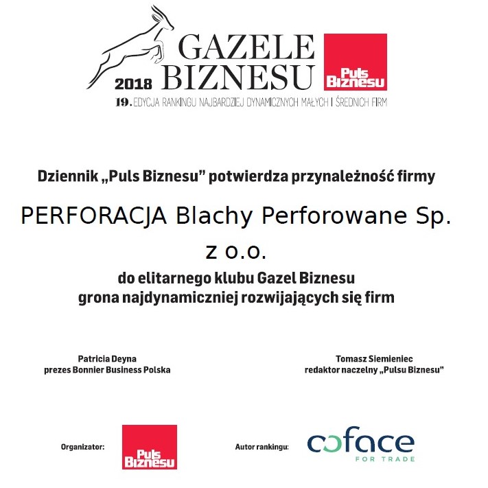 Dyplom Gazele Biznesu 2018