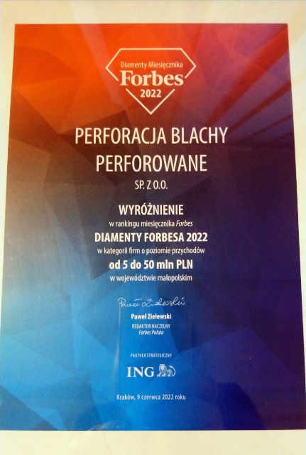 Dyplom Diamenty Forbesa dla Perforacja